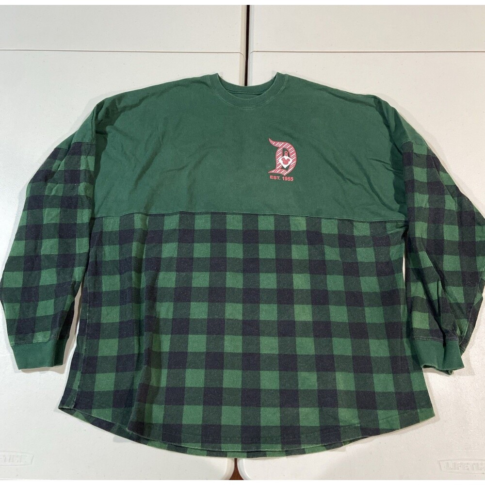 Disneyland Spirit Jersey Candy Cane Green Plaid Christmas Shirt XXL. A2